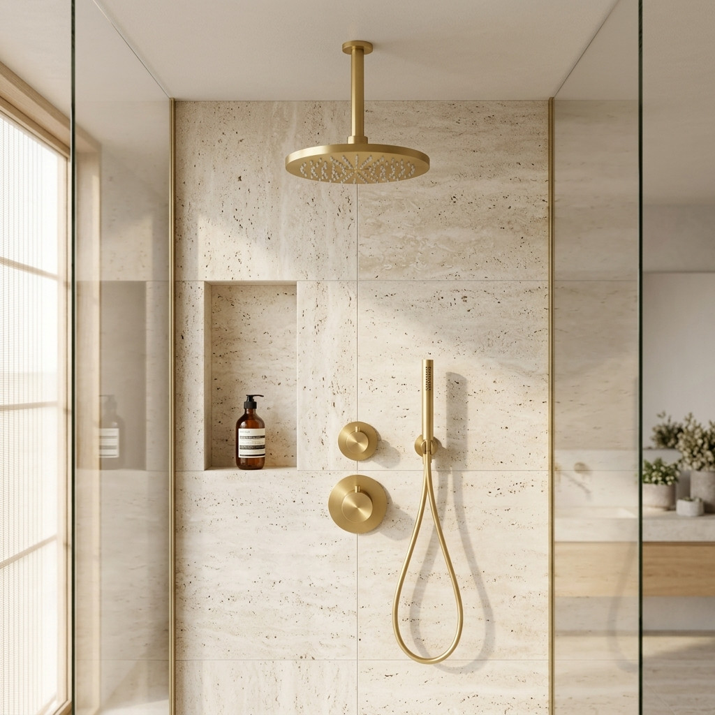 Aquanello Eterna Concealed Thermostatic Shower Set PVD Gold with 20 cm Ceiling Arm Rain Shower and Hand Shower ET-S-SET4-1-60